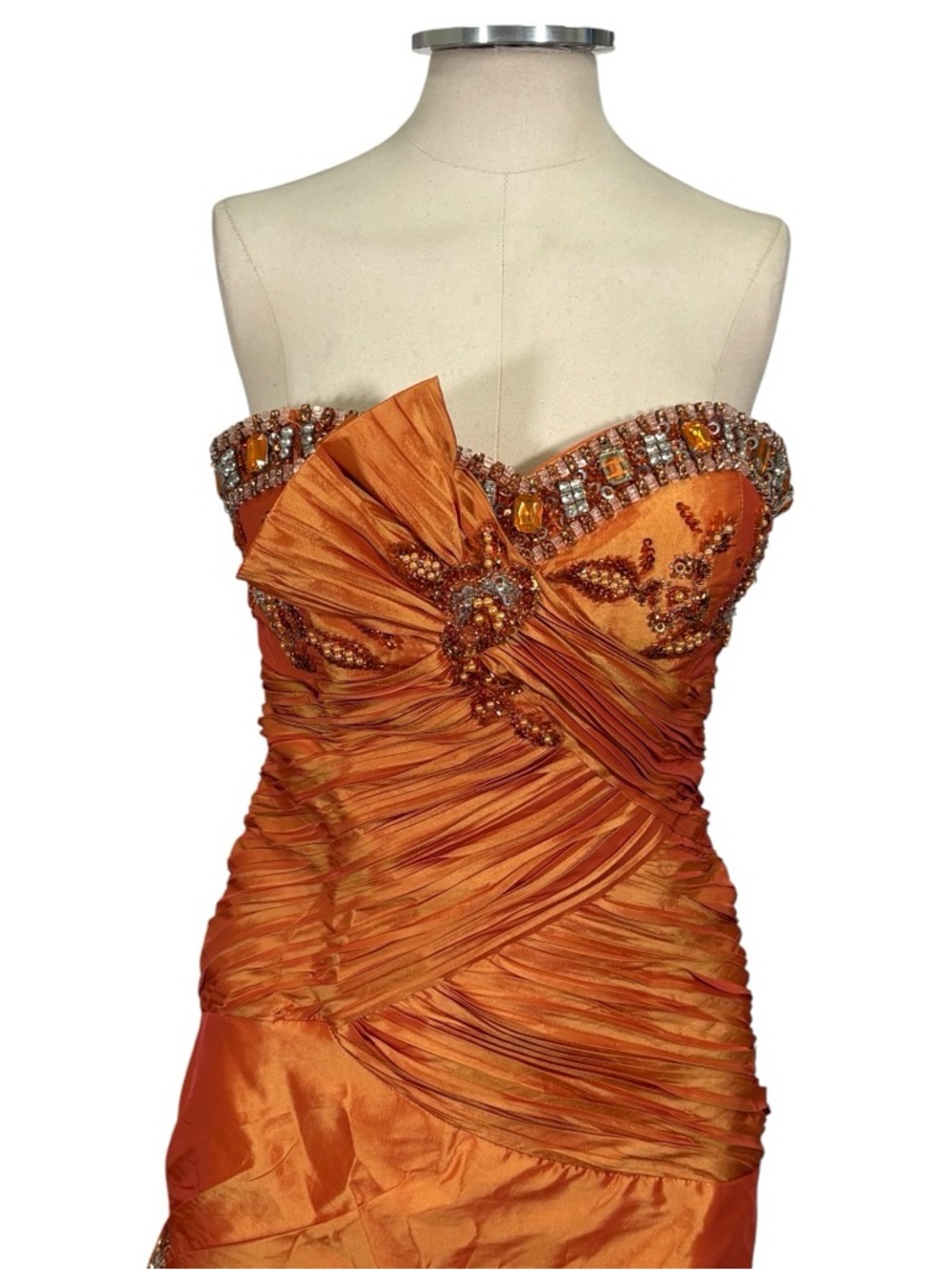 Vintage May Queen Y2k 90s Strapless Ruched Ruffle Mermaid Formal Gown Size 10 - Picture 7 of 12